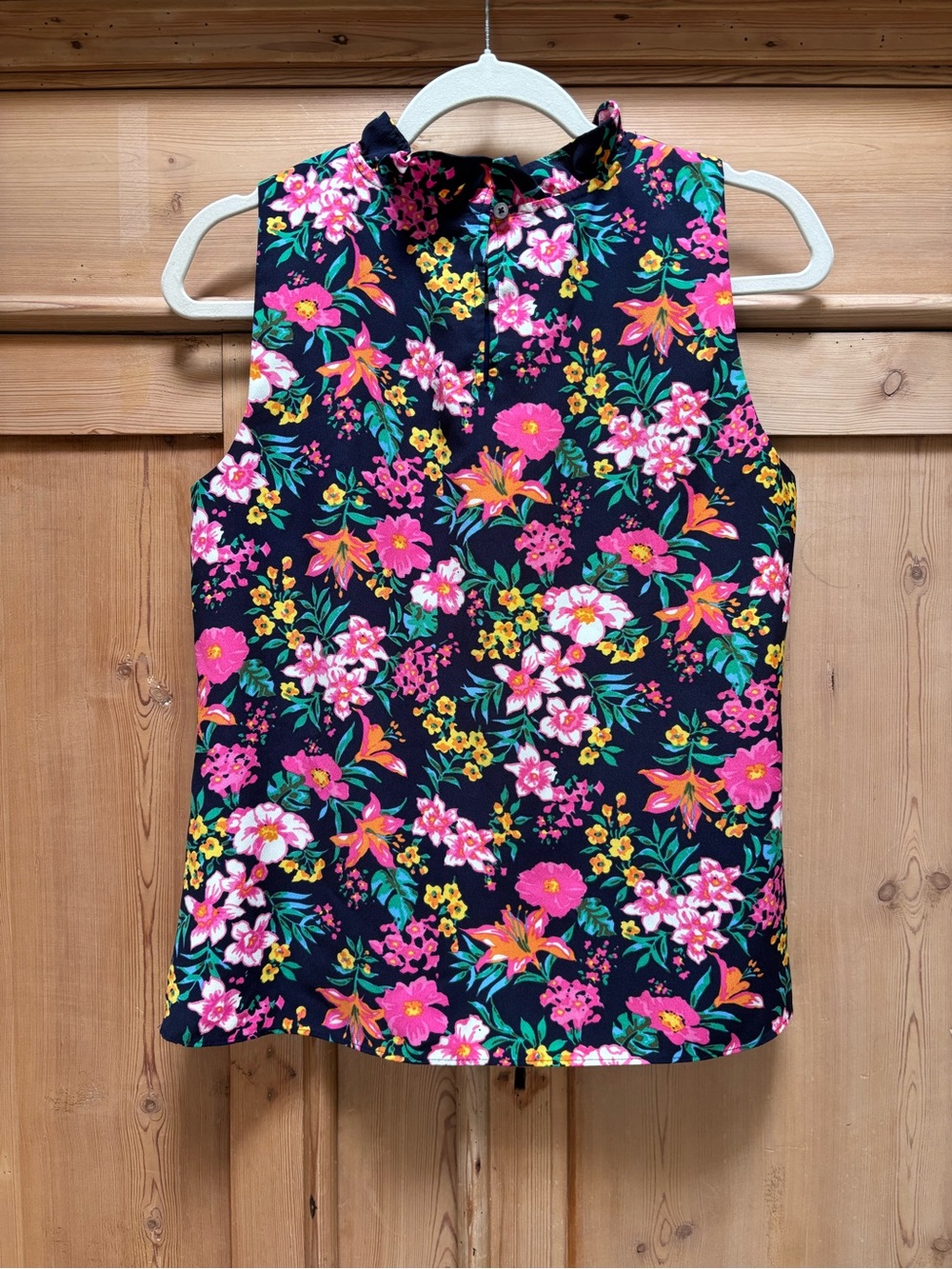 J. Crew Blue Floral Ruffle-Neck Sleeveless Top Size S - Picture 5 of 10